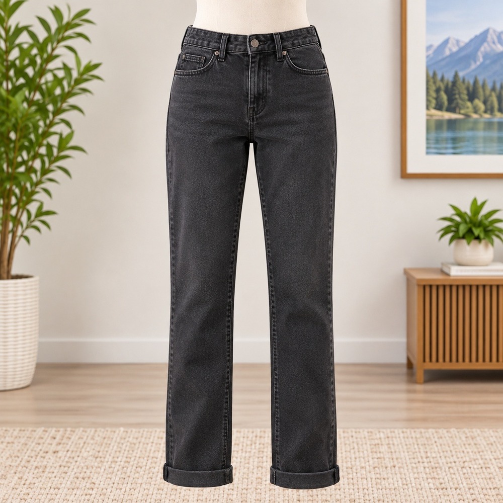 YMI Ankle High Rise Jeans Womens 25 Black Slim Fit Cuffed Contrast Stitch 32229